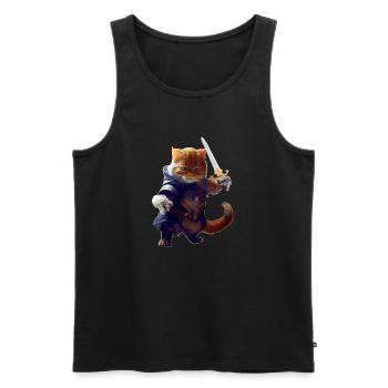 Chevalier chat combattant avec épée et bravoure - Débardeur bio Premium Homme - noir - Devant - AI Model Male 178 light (178cm)