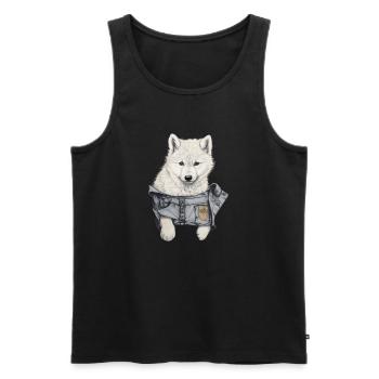 Cute White Wolf in Pocket Funny Wolves Graphic - Men's Premium Organic Tank Top - black - Front - AI Model Male 178 light (178cm)