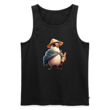 Cooler Pinguin mit Hut und Bierflasche - Männer Premium Bio Tank Top - Schwarz - Vorne - AI Model Male 178 light (178cm)