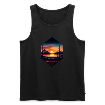 Sonnenuntergang Geometrisches Landschaft Design - Männer Premium Bio Tank Top - Schwarz - Vorne - Michal (187cm)