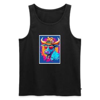 Taureau avec chapeau de cow-boy, hip hop 2 - Débardeur bio Premium Homme - noir - Devant - AI Model Male 178 light (178cm)