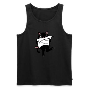 Lustige schwarze Katze, die Zeitung liest - Männer Premium Bio Tank Top - Schwarz - Vorne - AI Model Male 178 light (178cm)