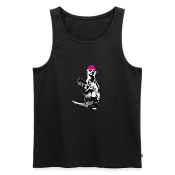 Suricate Guitariste Blanc BG Magenta Hat - Débardeur bio Premium Homme - noir - Devant - AI Model Male 178 light (178cm)