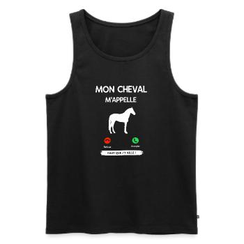 MON CHEVAL M'APPLLE FAUT QUE J'Y AILLE ! - Débardeur bio Premium Homme - noir - Devant - AI Model Male 178 light (178cm)