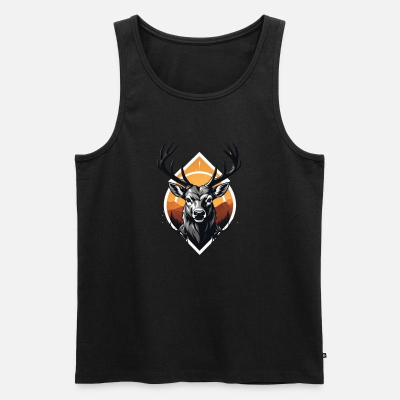 Majestätischer Hirschkopf mit großem Geweih - Männer Premium Bio Tank Top - Schwarz