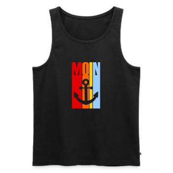 Moin - Guten Morgen - Nordsee - Ostsee - Anker - Männer Premium Bio Tank Top - Schwarz - Vorne - Michal (187cm)