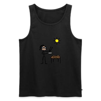 Barbecues d'été - Femme au grill grillades saucisses - Débardeur bio Premium Homme - noir - Devant - AI Model Male 178 light (178cm)