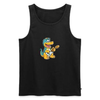 Süßer Dino, T-Rex spielt Gitarre - Männer Premium Bio Tank Top - Schwarz - Vorne - Michal (187cm)