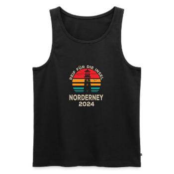 Norderney 2024 Island Adventure Lighthouse Design - Men's Premium Organic Tank Top - black - Front - AI Model Male 178 light (178cm)