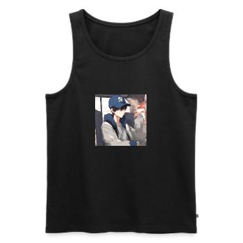 Geek boy anime - Men's Premium Organic Tank Top - black - Front - AI Model Male 178 light (178cm)