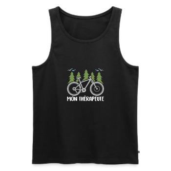 Mon vélo est mon thérapeute. Graphisme cycliste - Débardeur bio Premium Homme - noir - Devant - Michal (187cm)