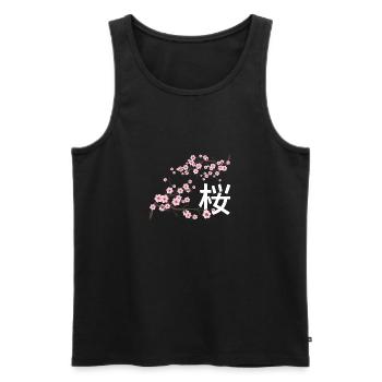 Sakura Fleurs de cerisier japonais - Débardeur bio Premium Homme - noir - Devant - Michal (187cm)