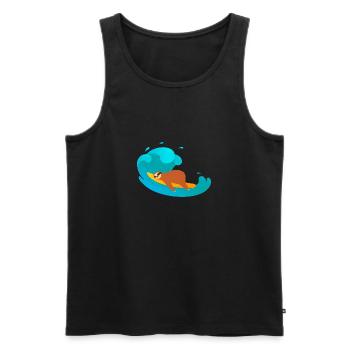 Lazy Sloth Surfing On Big Wave - Men's Premium Organic Tank Top - black - Front - AI Model Male 178 light (178cm)