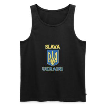 Slava Ukraini Wappen - Männer Premium Bio Tank Top - Schwarz - Vorne - AI Model Male 178 light (178cm)