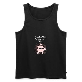 Vache porc poulet - Débardeur bio Premium Homme - noir - Devant - AI Model Male 178 light (178cm)