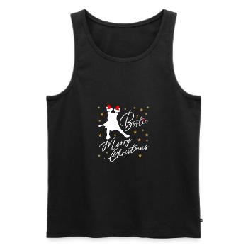 Boston Terrier avec chapeau de Père Noël et étoiles - Débardeur bio Premium Homme - noir - Devant - Michal (187cm)