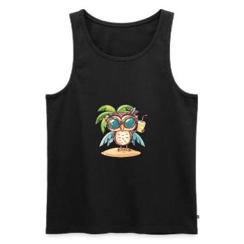 Owl Summer Beach Comic - Men's Premium Organic Tank Top - black - Front - AI Model Male 178 light (178cm)