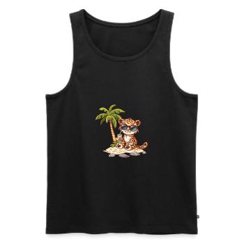 Leopard Sommer Strand Comic - Männer Premium Bio Tank Top - Schwarz - Vorne - AI Model Male 178 light (178cm)
