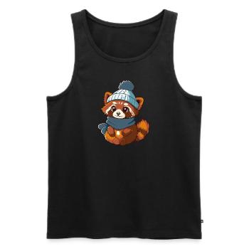 Niedlicher roter Panda mit Schal und Pudelmütze. - Männer Premium Bio Tank Top - Schwarz - Vorne - AI Model Male 178 light (178cm)