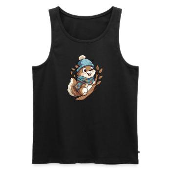 Niedliches Eichhörnchen mit Schal und Pudelmütze. - Männer Premium Bio Tank Top - Schwarz - Vorne - AI Model Male 178 light (178cm)