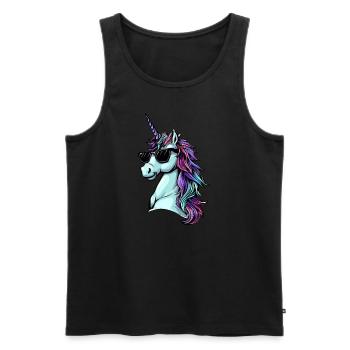 Cool Einhorn Portrait - Einhorn mit Sonnenbrille - Männer Premium Bio Tank Top - Schwarz - Vorne - Michal (187cm)