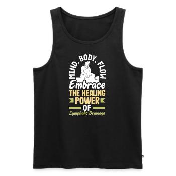 Mind, Body, Flow Power of Lymphatic Drainage - Men's Premium Organic Tank Top - black - Front - Michal (187cm)