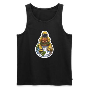 Astronaut freut sich über seinen Burger im All - Männer Premium Bio Tank Top - Schwarz - Vorne - AI Model Male 178 light (178cm)