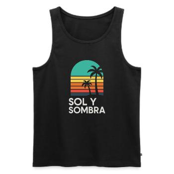 Sol et Ombre Palmier Sunset - Débardeur bio Premium Homme - noir - Devant - AI Model Male 178 light (178cm)