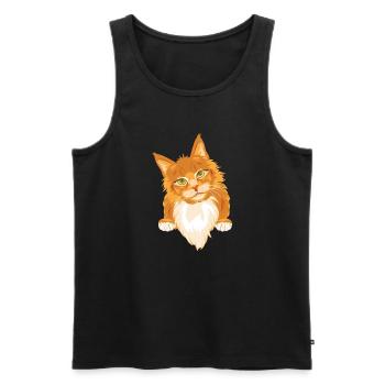 Chat roux timide et mignon - Débardeur bio Premium Homme - noir - Devant - Michal (187cm)