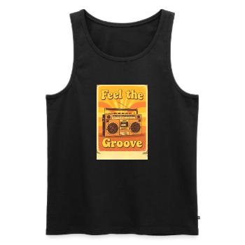 Vintage Boombox Illustration Radiating Warm Groovy - Men's Premium Organic Tank Top - black - Front - AI Model Male 178 light (178cm)