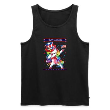 Dabbing Unicorn 4 juillet Drapeau américain - Débardeur bio Premium Homme - noir - Devant - Michal (187cm)