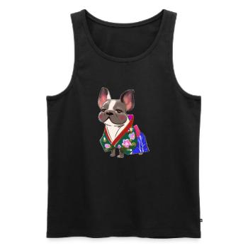Bouledogue Français de style japonais en kimono - Débardeur bio Premium Homme - noir - Devant - AI Model Male 178 light (178cm)