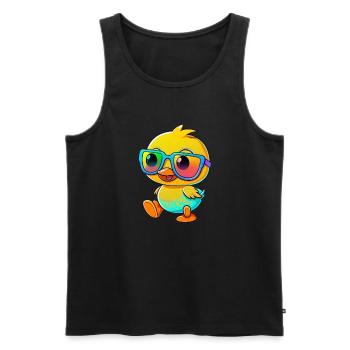 Kawaii Cute Happy Colorful Duck with Sunglasses - Men's Premium Organic Tank Top - black - Front - AI Model Male 178 light (178cm)