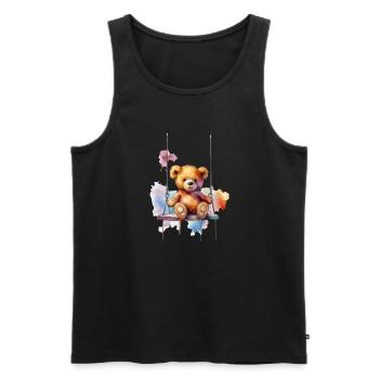 Teddy bear on her swing - Men's Premium Organic Tank Top - black - Front - AI Model Male 178 light (178cm)