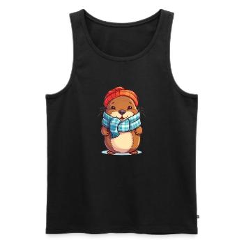 Winter magic with cuddly beaver - Men's Premium Organic Tank Top - black - Front - AI Model Male 178 light (178cm)