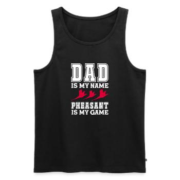 Papa est mon nom, Faisan est mon jeu - Débardeur bio Premium Homme - noir - Devant - AI Model Male 178 light (178cm)
