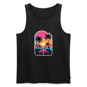 Miami Rétrofutur Coucher de soleil Vaporwave des années 80 - Débardeur bio Premium Homme - noir - Devant - Michal (187cm)