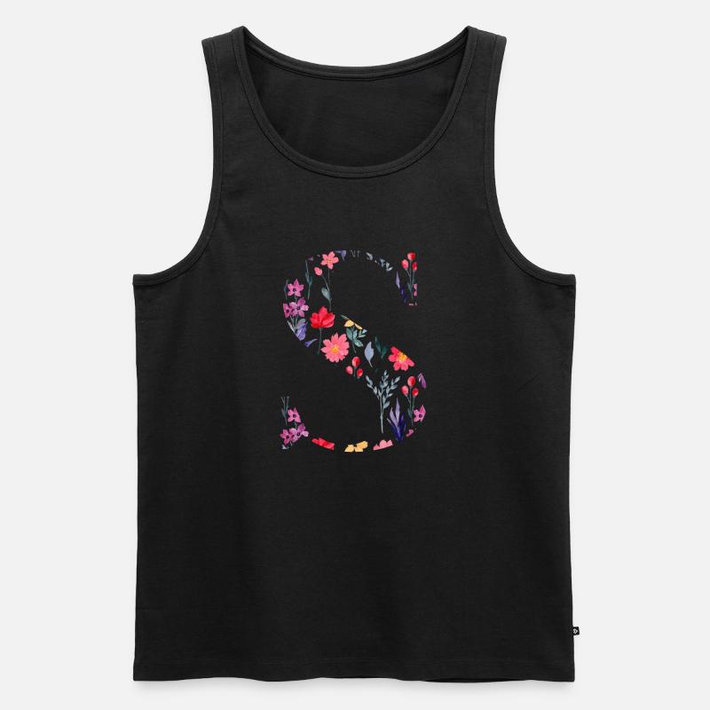 Personalisierte Blumenbuchstaben - Geschenkidee - Männer Premium Bio Tank Top - Schwarz