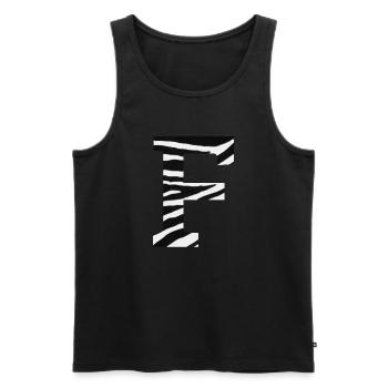 Lettre f zèbre - Débardeur bio Premium Homme - noir - Devant - AI Model Male 178 light (178cm)