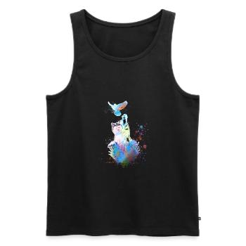 chat, coloré, aquarelle, peinture, graffiti, sourd, oiseau - Débardeur bio Premium Homme - noir - Devant - Michal (187cm)