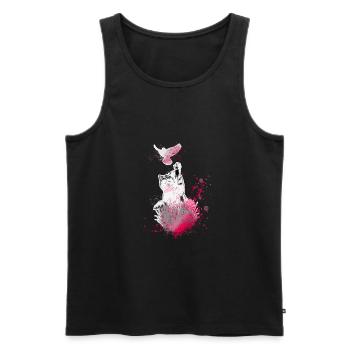 chat, rose, aquarelle, peinture, graffiti, sourd, oiseau - Débardeur bio Premium Homme - noir - Devant - Michal (187cm)