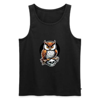 Eule sitzt auf Skull - Männer Premium Bio Tank Top - Schwarz - Vorne - Michal (187cm)