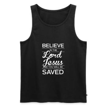 Faith in Jesus - Men's Premium Organic Tank Top - black - Front - AI Model Male 178 light (178cm)