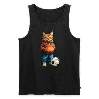 Fussball Katze - Männer Premium Bio Tank Top - Schwarz - Vorne - Michal (187cm)