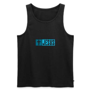 JESUS Cross -blue- - Men's Premium Organic Tank Top - black - Front - AI Model Male 178 light (178cm)