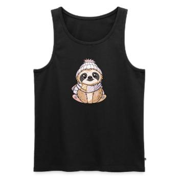 Niedliches Faultier mit Schal und Pudelmütze. - Männer Premium Bio Tank Top - Schwarz - Vorne - AI Model Male 178 light (178cm)