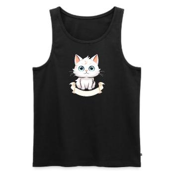 Katze mit Namensschild - Männer Premium Bio Tank Top - Schwarz - Vorne - AI Model Male 178 light (178cm)