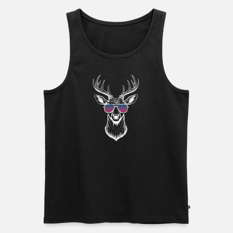 Hirsch 🦌 mit Sonnebrille - Männer Premium Bio Tank Top - Schwarz