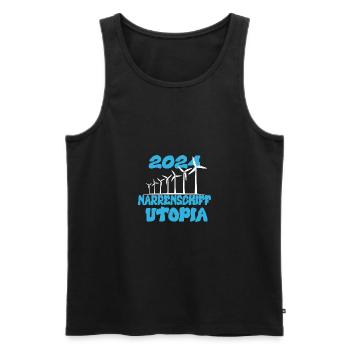Ship of Fools Utopia, year 2024 - Men's Premium Organic Tank Top - black - Front - AI Model Male 178 light (178cm)