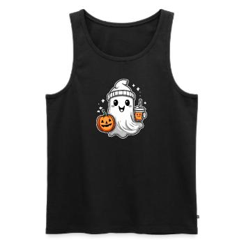 Cute Ghost: Cute Ghost Friend with Pumpkin - Men's Premium Organic Tank Top - black - Front - AI Model Male 178 light (178cm)